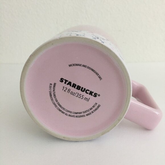 STARBUCKS Valentine's Pink White Paint Splatter Ceramic 12 oz Mug 2017 - Picture 3 of 8